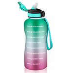 MYFOREST 2200ml/74oz Large Water Bottle, Time Marker for Motivational Hydration, Drop-proof, BPA-free, Flip Top Nozzle/Straw/Carry-Strap/Wide-Mouth for Easy Clean: Cold/Hot/Carbonated/Cider