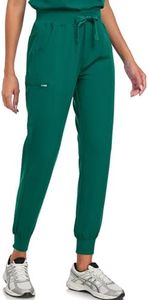 VECARDI Scrub Pants for Women Four Way Stretch Yoga Joggers High Rise Zipper Cargo Pants with 5 Pockets Hunter Green