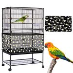 Adjustable Bird Cage Cover, Daoeny Bird Cage Seed Catcher, Large Soft Nylon Mesh Net with Daisy Pattern, Birdcage Cover Skirt Seed Guard for Parrot Parakeet Macaw Round Square Cages (Black)