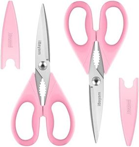 iBayam All Purpose Kitchen 2 Pack Heavy Duty Food Meat Poultry Shears with Protective Sheath, Dishwasher Safe, Comfort-Grip Cute Aesthetic Scissors Gift for Women Mom Wife Her Couple Pastel Pink