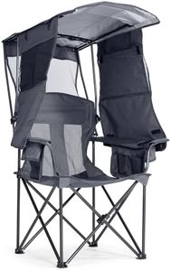 Huskfirm Camping Chair with Canopy Shade - Folding Beach Chair with UPF 50+ Sun Shade, Cup Holder, Side Pocket, Portable Sports Chair for Adults Support 330 LBS, Fishing Camp Outdoor Lawn Chair - Grey