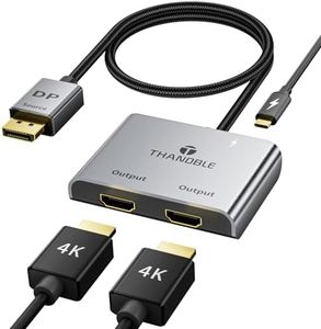 THANDBLE DisplayPort to Dual HDMI Adapter (4K@60Hz) DP to HDMI Splitter for Dual Monitors Extended Display MST Display Port to HDMI 1 in 2 Out Hub for PC, Graphics Card