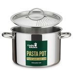 Stainless Steel Pasta Pot with Locking Strainer Lid - 5.5 Quart Large Capacity Cooking Pot | Twist & Lock for Easy Drain & No Colander Or Strainer Basket Insert Needed | Dishwasher Safe
