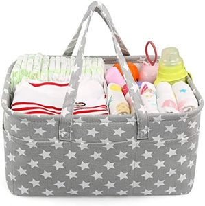 LEADSTAR Bebé Organizador de Pañales,Cesta de Almacenamiento de Pañales con Compartimentos Extraíbles,Cesto de Pañales Portátil para Recién Nacido Coche Viaje,Regalo de Registro de Bebé (Gris Star)