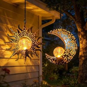 Solar Hanging Sun Moon Lights,Outdooor Lanterns Waterproof Garden Gifts