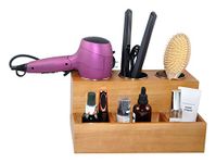 Spiretro Hair Tools Organizer - Wood Tan - Blow Dryer, Straightener, Curling Wand, Brushes Holder - Vanity & Bathroom Storage - Wall Mount or Sit on Counter