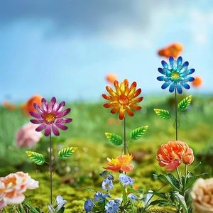 Metal Garden Stakes Outdoor Decor, 3 Pack Waterproof Floral Plant Stakes for Lawn, Patio, Yard - Durable Iron Flower Decorations for Garden, Landscape, Spring Decorations Yard Art Stakes
