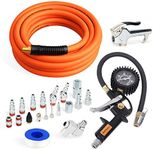 FYPower 22 Pieces Air Compressor Accessories kit, 3/8 inch x 25 ft Hybrid Air Compressor Hose Kit, 1/4" NPT Quick Connect Air Fittings, Tire Inflator Gauge, Heavy Duty Blow Gun, Swivel Plugs