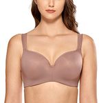 DELIMIRA Women's Balconette Bra Plus Size Full Coverage Tshirt Seamless Underwire Bras Back Smoothing Mochaccino 34E