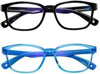 AHXLL 2 Pack Kids Blue Light Blocking Glasses, Eyestrain & Anti-Glare Glasses, Computer Reading Gaming TV Glasses for Boys Girls Age 3-12 (Black+Transparent Blue)