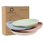 Shopwithgreen 4 Pack 7.8 Inch Eco-Friendly Wheat Straw Plates Deep Plastic Dishes, Reusable and Durable for Kids Adults, Microwave & Dishwasher Safe, BPA-Free (Blush Color)