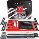 Arteza Drawing Set for Adults, Set of 33 Artist Sketching Tools, 20 Graphite & 4 Charcoal Sketch Pencils, 1 Fineliner, 3 Blenders, 1 Sharpener, 3 Erasers & 1 Hobby Knife, Art Supplies for Drawing