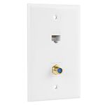 Ethernet Coax Wall Plate, 1 Port Cat 6 RJ45 Keystone and 1 Port TV Coax F Type Keystone Wall Plate (2 x Screws Included)