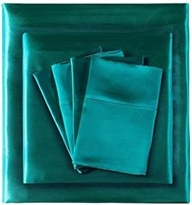 Madison Park Satin Wrinkle-Free Luxurious and Silky with 16" Deep Pocket 6 Piece Durable Sheet Set, Queen, Teal