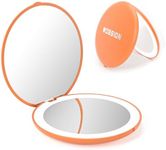 WOBSION Travel Compact Mirror,Portable 1x/10x LED Makeup Mirror with Magnification,Handheld 2-Sided Pocket Mirror, 3.5in Small Mirror for Purse,Handbag,Gift,Orange