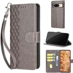 Designed for Google Pixel 8 Case Wallet,Women Flip Folio Cover with Embossed PU Leather Stand Credit Card Holders Slots Wrist Strap Phone Case for Google Pixel 8 6.2 Inch (Gray Cube)