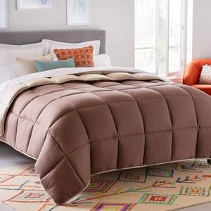 Linenspa All-Season Reversible Down Alternative Quilted Comforter - Hypoallergenic - Plush Microfiber Fill - Machine Washable - Duvet Insert or Stand-Alone Comforter, Oversized Queen, Sand/Mocha