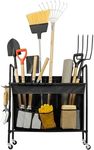 StorageWorks 110L Garden Tool Organizer, Multipurpose Garden Organizer for Yard Tool, Rolling Sports Equipment Organizer, Mop and Broom Rack, Garage Storage with Wheels, Black, 1 pack