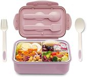 Bento Lunch Box for Kids & Adults - 3 Compartment Premium Quality, Microwave Safe, Dishwasher Safe, Leak Proof, Food-Safe Material with Spoon,Fork and Knife(Green)