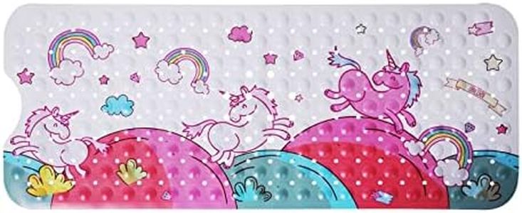 Kids Bath Mat Kids Unicorn Shower Mat Extra Long Non-Slip Bathtub and Shower Mat 100 x 40 cm Machine Washable Kids Multicolor Bath Mat with 200 Suction Cups (Multicolor Unicorn, 100 * 40 cm)