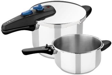 Monix Veloce | Set 2 ollas a presión rápidas de 4 y 6 litros, Triple Sistema de Seguridad, Dos sitemas de fucionamiento, Color Plateado, Acero Inoxidable 18/10, 0 cm