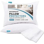 Biloban 2 Pack Waterproof Zippered Pillow Protectors Queen Bed Bug Proof, Pillow Covers for Sleeping Noiseless Breathable Pillow Protector White, 20 x 26 inches