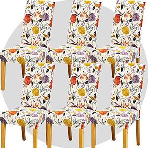 NDMMSO Dining Room Chair Covers Set of 6 Super Fit Stretch Removable Washable Dining Chair Protector Cover Seat Slipcover for Hotel, Dining Room, Ceremony, Banquet Wedding Party(Red yellow rattan)