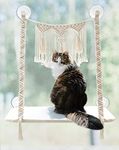 Dahey Cat Window Perch Macrame Cat Hammock Boho Wall Mounted Pet Resting Seat Bed for Indoor Cats Space Saving kitty Sunny Swing Shelf on Window Safety Holds up to 45 lbs with Screw Suction Cups, Gift