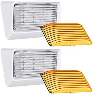 Leisure LED RV Exterior Porch Utility Light - 12v 280 Lumen Lighting Fixture. Replacement Lighting for RVs, Trailers, Campers, 5th Wheels. White Base, Clear and Amber Lens Included (White, 2-Pack)