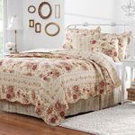 Greenland Home Antique Rose 100% Cotton Quilt Set, 5-Piece King/Cal King, Ecru