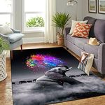 Wolf Elephant Unicorn Prined Large Area Rug for Living Room Bedroom Dream Catcher Starry Painted Graffiti Pattern Non-slip Flannel Kids Room Play Floor Mat Non-slip Rug (Grey,140x200 cm)