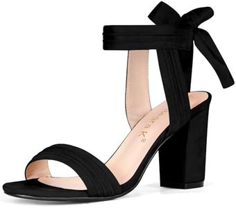 Allegra K Women's Open Toe Ankle Tie Chunky Heel Black Sandals 6.5 M US