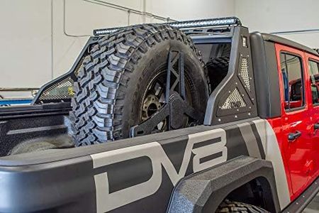 DV8 Offroad Spare Tire Mount for The 2020-2025 Jeep Gladiator JT | Vertical in-Bed Design | Accommodates up to 42" Tire | Mounts Either Bed Rail | Powder Coat Finish