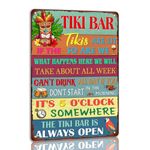 Tiki Bar Tin Sign Vintage Tiki Metal Signs Funny Hawaii Wall Decor Plaque For Home Bar Deck Pool Patio Outdoor Decoration 8x12 Inch