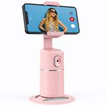 Auto Face Tracking Phone Holder, No App Required, 360° Rotation Face Body Phone Tracking Tripod Smart Shooting Camera Mount for Live Vlog Streaming Video, Rechargeable Battery-Pink