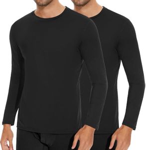 SIMIYA Mens Thermals Long Sleeve Undershirt Warm Fleece Lined Base Layer Thermal Tops Long John Shirts for Men 2 Pack BK 3XL