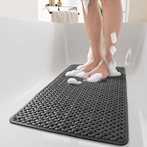 PADOOR Extra Long 40”x16” Bathtub-Mat Non Slip with Suction Cups and Drain Holes, Machine Washable Shower Mat Anti Slip Bath Mat for Tub & Shower,Black