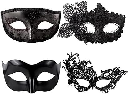 AYNKH Máscaras de Mascarada 4PCS Negro Veneciano Fiesta Máscara de Ojos Sexy Encaje de plástico clásico Zorro Estilo Máscara para Parejas Mujeres y Hombres