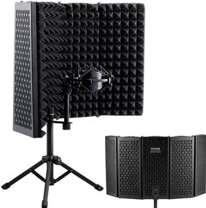 VEVOR Microphone Isolation Shield, 5-Panel, Studio Recording Mic Sound Shield, with Pop Filter Desktop Tripod Stand and 3/8'' to 5/8'' Microphone Adapter, for Blue Yeti and Condenser Microphones