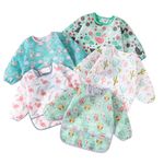 QinGuang 5pcs Long Sleeve Baby Bibs Painting Apron Slightly Waterproof Feeding Bibs for 6-30 Months