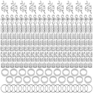 XCZYN Silver Hair Jewelry for Braids Dreadlock Adjustable Cuffs Hair Clips Pearl Pendant Metal Rings Extensions Decorations Locs Charm Spring Twists Accessories for Women and Girls (220Pcs, Silver)