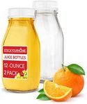 12 oz Glass Juice Bottles With Caps (2 Pack) - Reusable Glass Bottles with 6 Tamper Proof Snap-On Caps - Food Grade Glass Bottles - Juice Containers with Lids for Cold Beverages - Stock Your Home