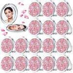 Maitys 16 Pcs Compact Mirror for Purses Small Cosmetic Folding Pocket Compact Mirror Bulk 2.75 Inch Round Diamond Bling 1X/ 2X Magnifying Makeup Mirror for Women Wedding Gift, Pink Silver