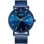 BUREI Men's Watches, Classic Analogue Dial with Date Japanese Quartz and Ultra-Thin Stainless Steel Mesh Band