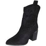 LoudLook Ladies Cowboy Boots Womens Mid Calf Zip High Heel Western Faux Suede Shoes Size Black 5