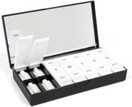 PORT X POLISH Designer Weekly Pill Box Organizer (AM/PM 2X Daily, Classic Black) | Compact, Stylish 7-Day Vitamin Supplement Case | Cute Portable Mini Travel Medicine Carrier | BPA-Free Pillbox Caddy