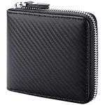 Huztencor Wallets for Men RFID Blocking Leather Mens Wallet with Zipper Credit Card Holder Cases Coin Pocket Purse Pouch Carbon Fiber Black