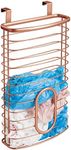 mDesign Steel Hanging Cabinet Storage Organizer Holder for Kitchen, Pantry - Holds Plastic, Sandwich, Garbage, Grocery and Trash Bags; Wrap, Foil, Pack - Spira Collection - Copper