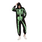 Spooktacular Creations Adult Men Skeleton Pajama, Family Matching Skeleton Jumpsuit Pajama (Glow in The Dark)-L Black