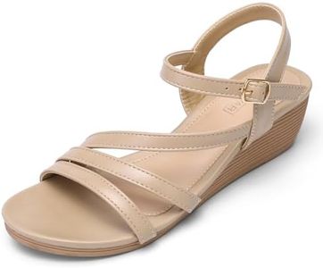 SERASTAR Wedge Sandals for Women Dressy - Summer Womens Sandal Comfortable Platform Walking Strappy Open Toe Low Heel Casual Sandals, 01 Apricot, 10.5
